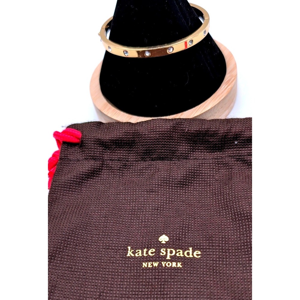 Kate Spade New York Gold Tone Crystal Hinged Bangle Bracelet with‎ Dust Bag
